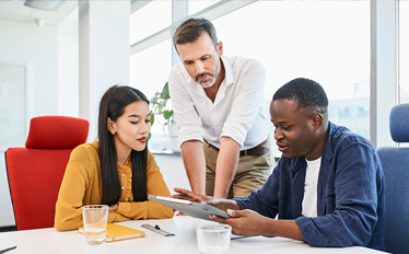 Workforce employees using new technology