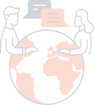 illustration of people talking across a globe