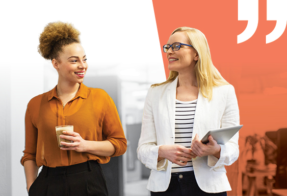 Women at work smiling about career growth